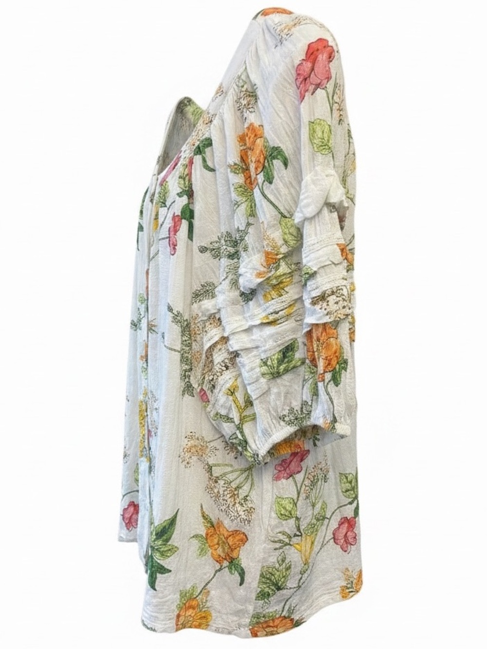 Jane & Delaney Floral Button-Front Top - White w/ Orange & Pink Flowers SZ M EUC - Picture 10 of 11